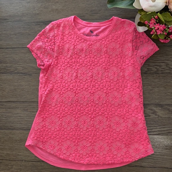Girls lace front pink tee from Abercrombie Kids - Picture 6 of 7